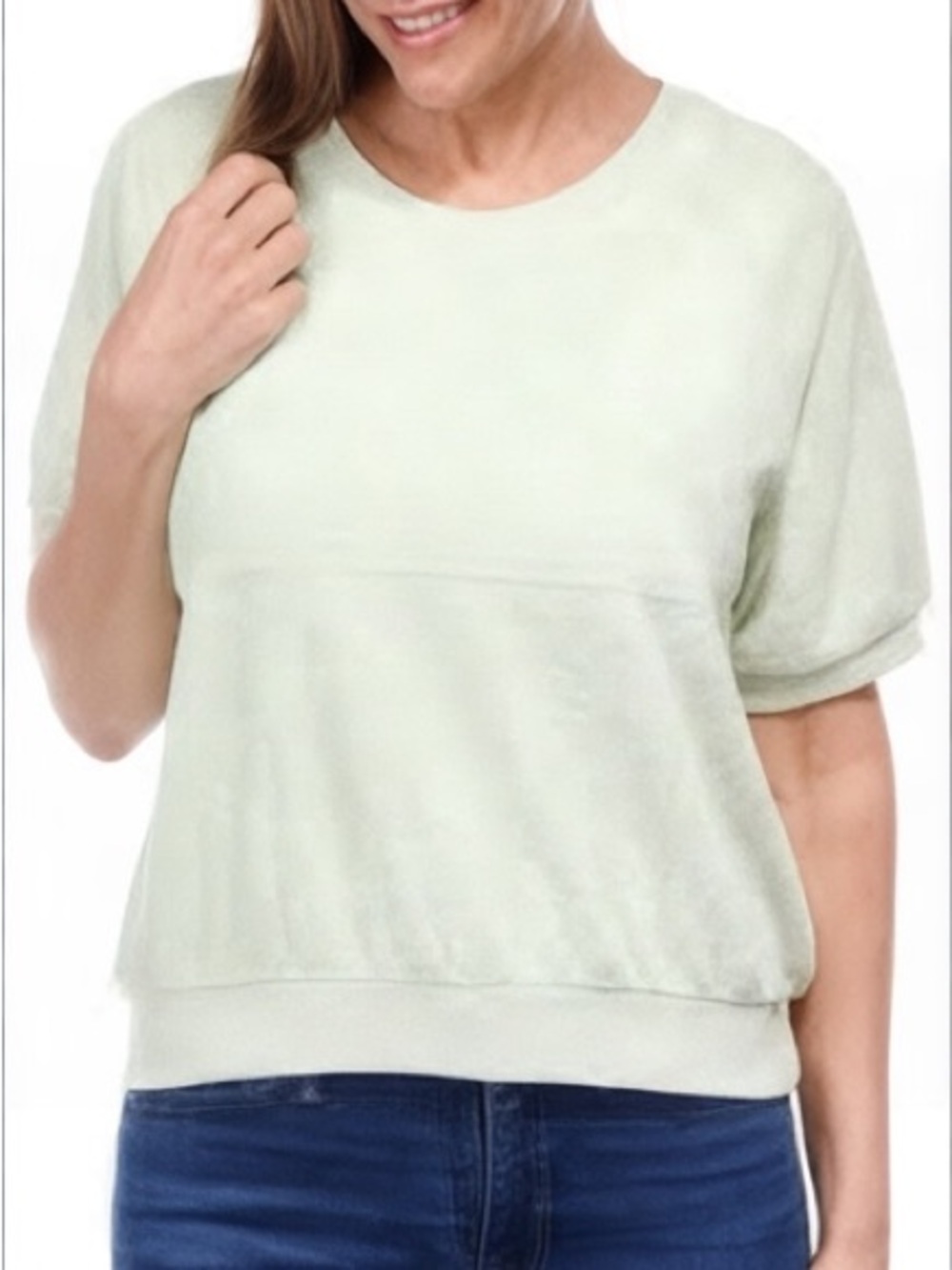 For The Republic Pale Mint Green Terry Cloth Short Sleeve Pullover Top